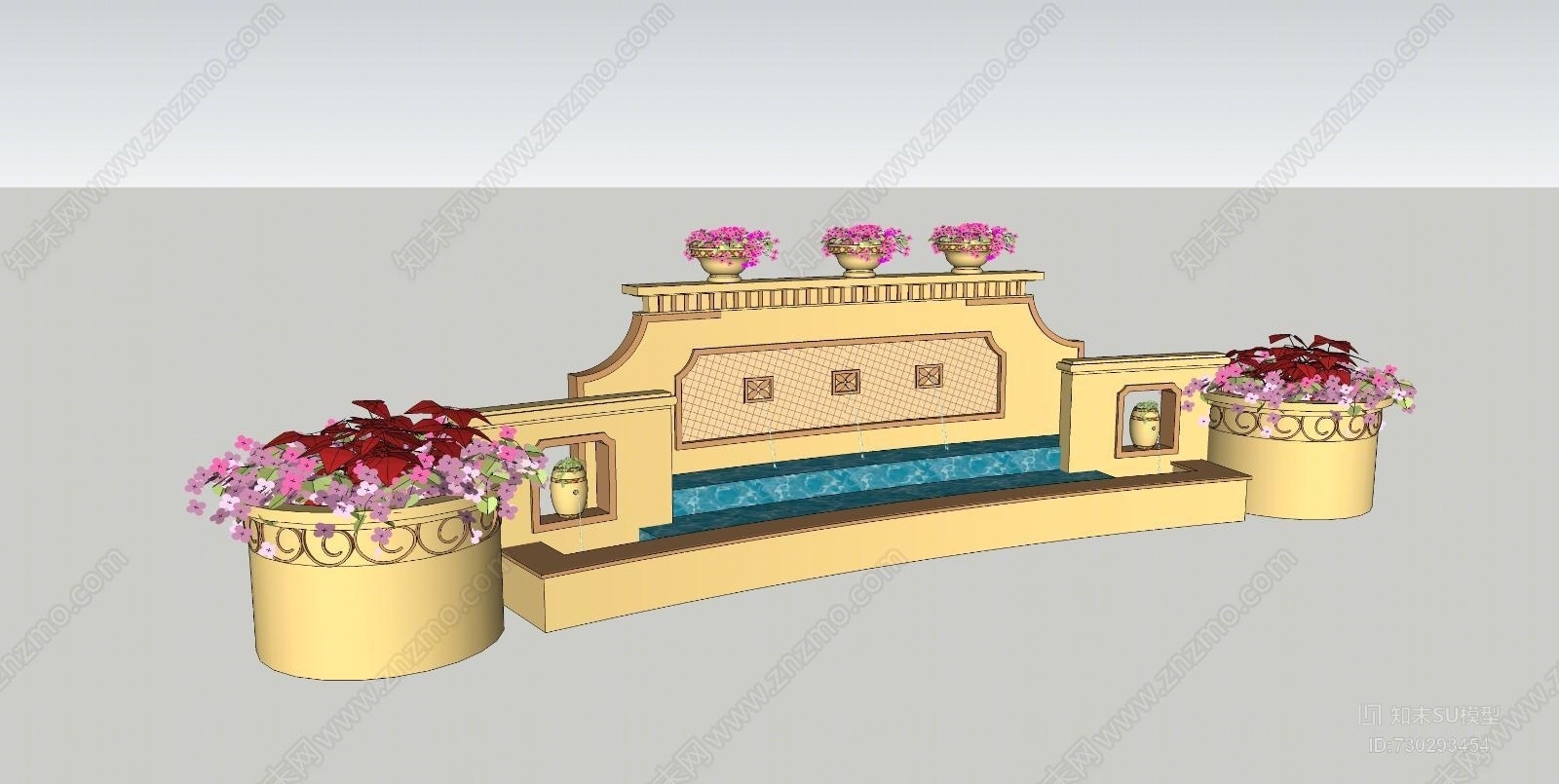 欧式复杂水景喷泉雕塑SU模型下载【ID:730293454】