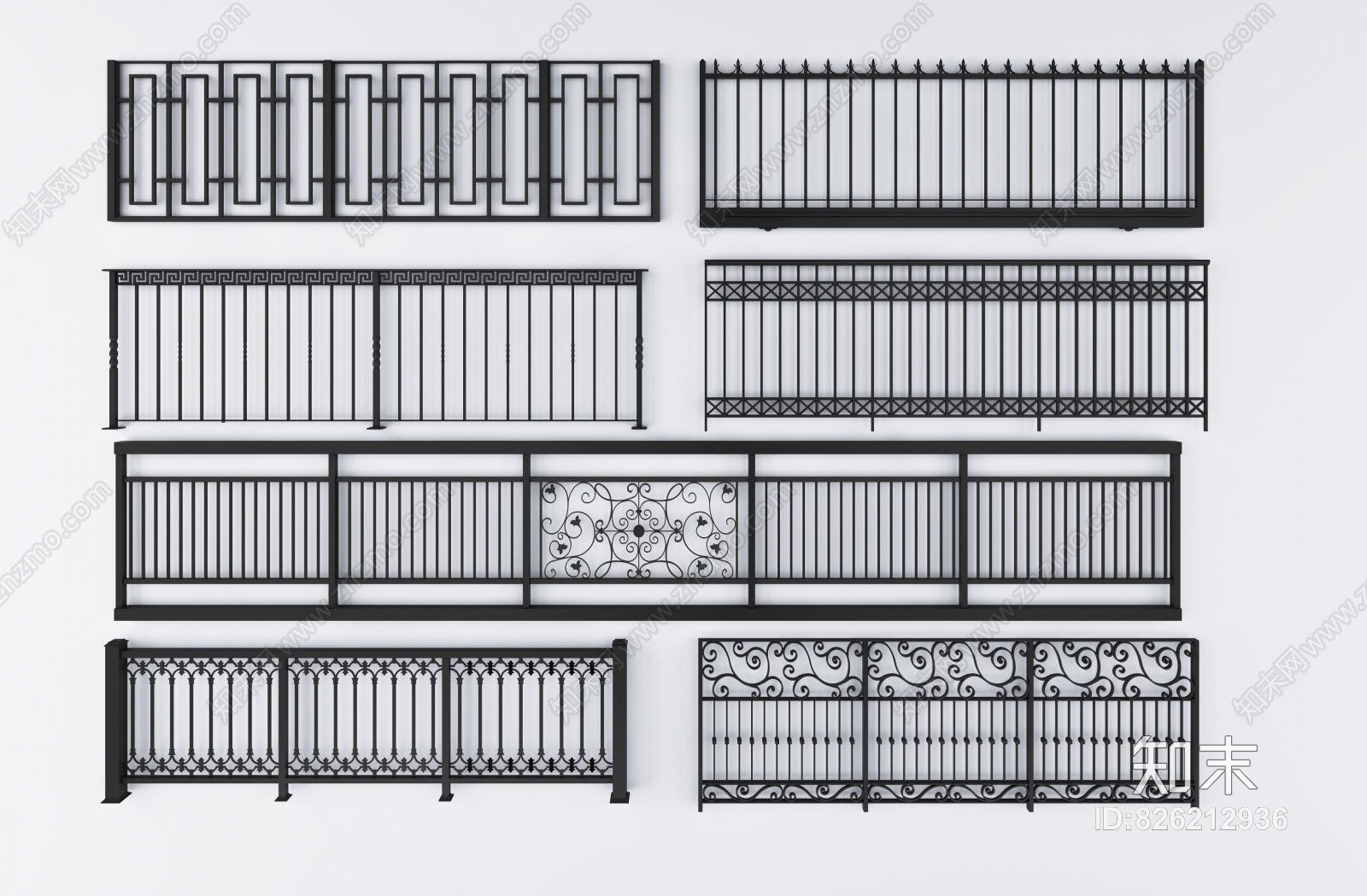 现代铁艺护栏3D模型下载【ID:826212936】