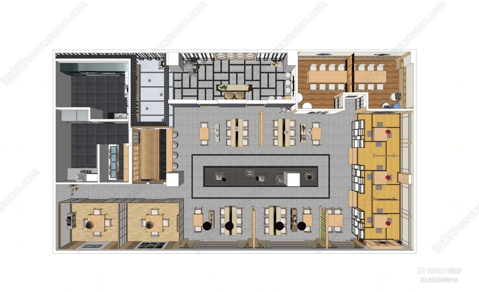 日式餐厅餐饮茶餐厅SU模型下载【ID:832956618】