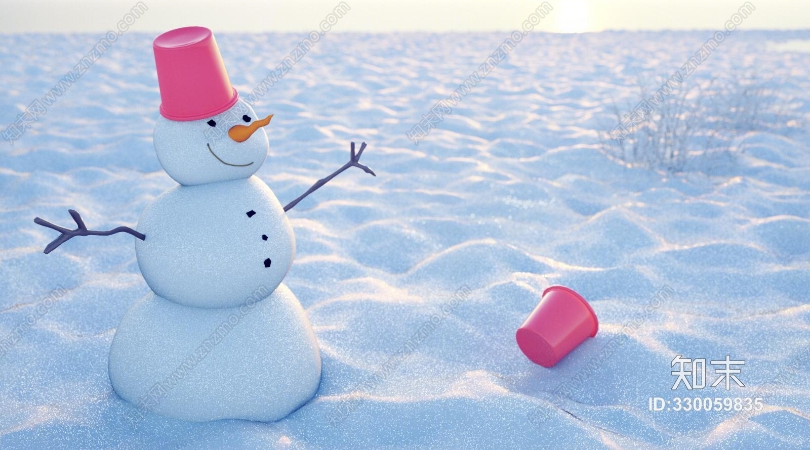 其它黄昏雪人水桶枯草3D模型下载【ID:330059835】