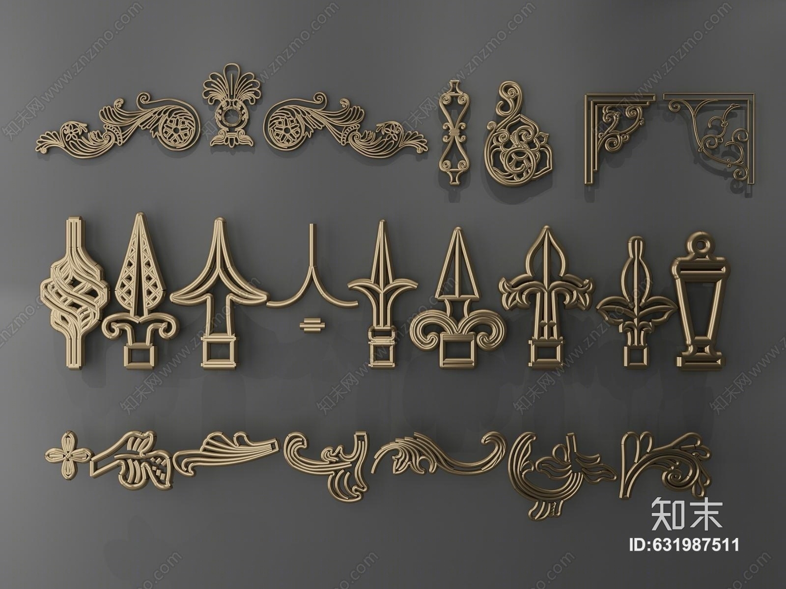 欧式古典简欧栏杆雕花3D模型下载【ID:631987511】