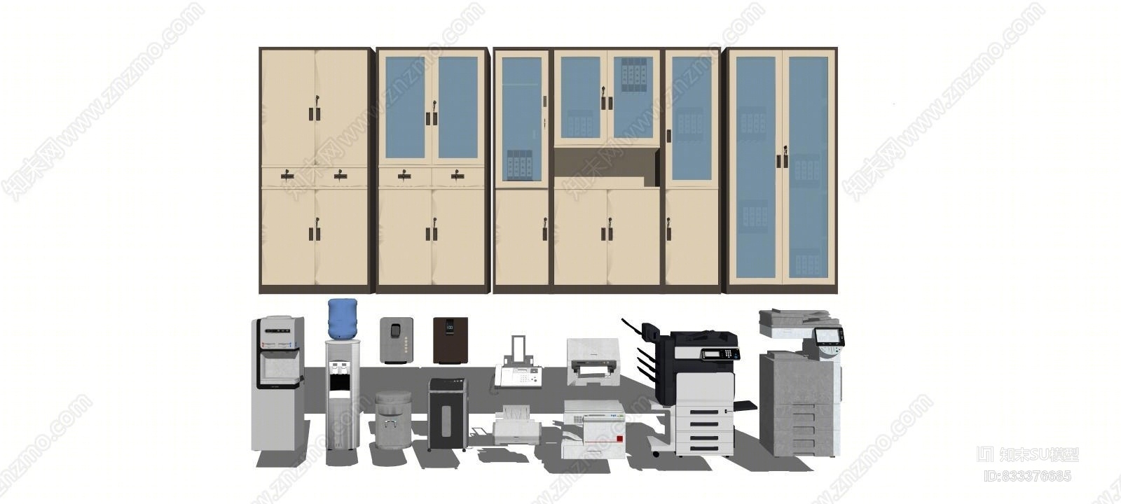 现代文件柜打印机饮水机组合SU模型下载【ID:833376685】