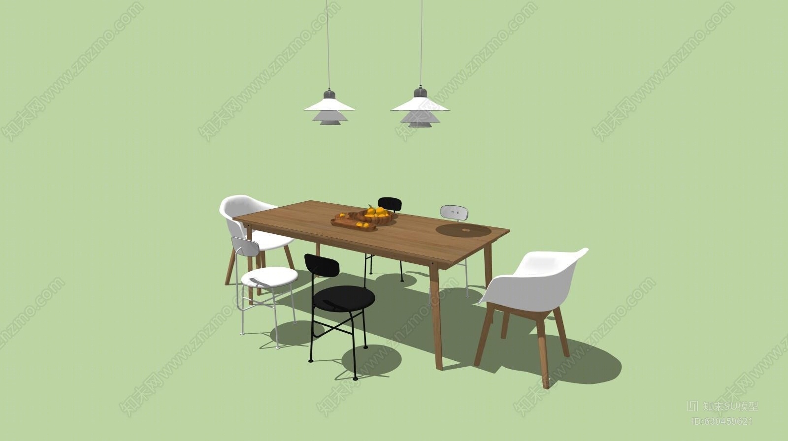 现代风格餐桌椅子组合SU模型下载【ID:630459621】