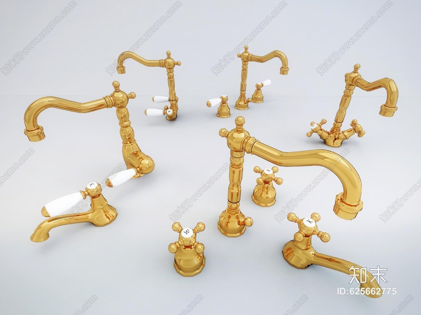 简欧水龙头阀门组合3D模型下载【ID:625662775】