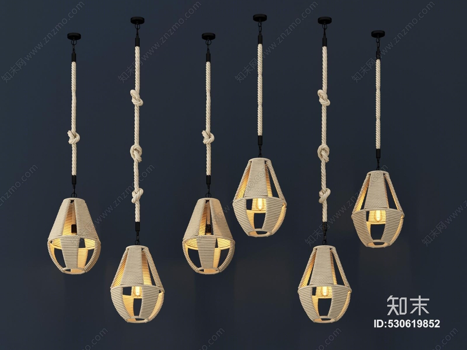 工业风麻绳吊灯3D模型下载【ID:530619852】
