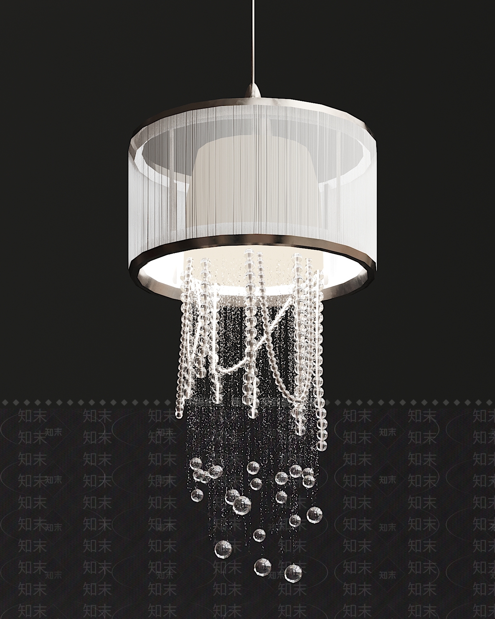 现代水晶布艺圆形吊灯3D模型下载【ID:533935889】
