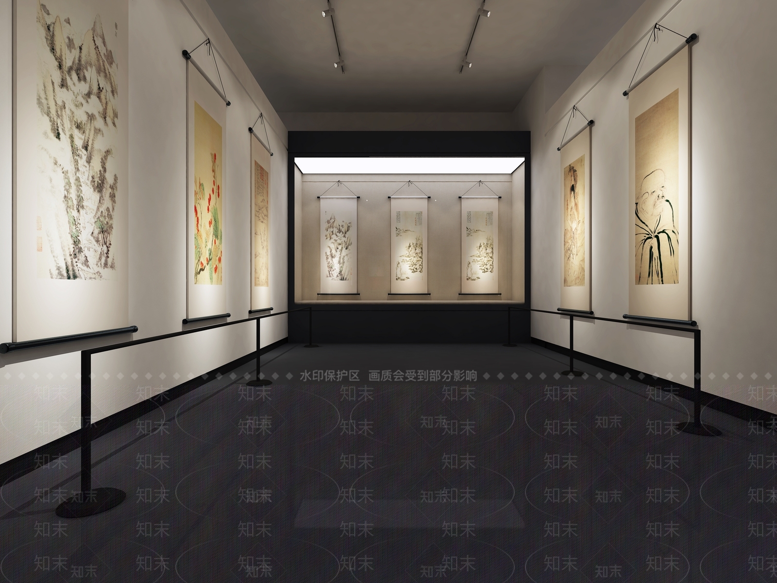 现代书画展厅效果3D模型下载【ID:534394455】