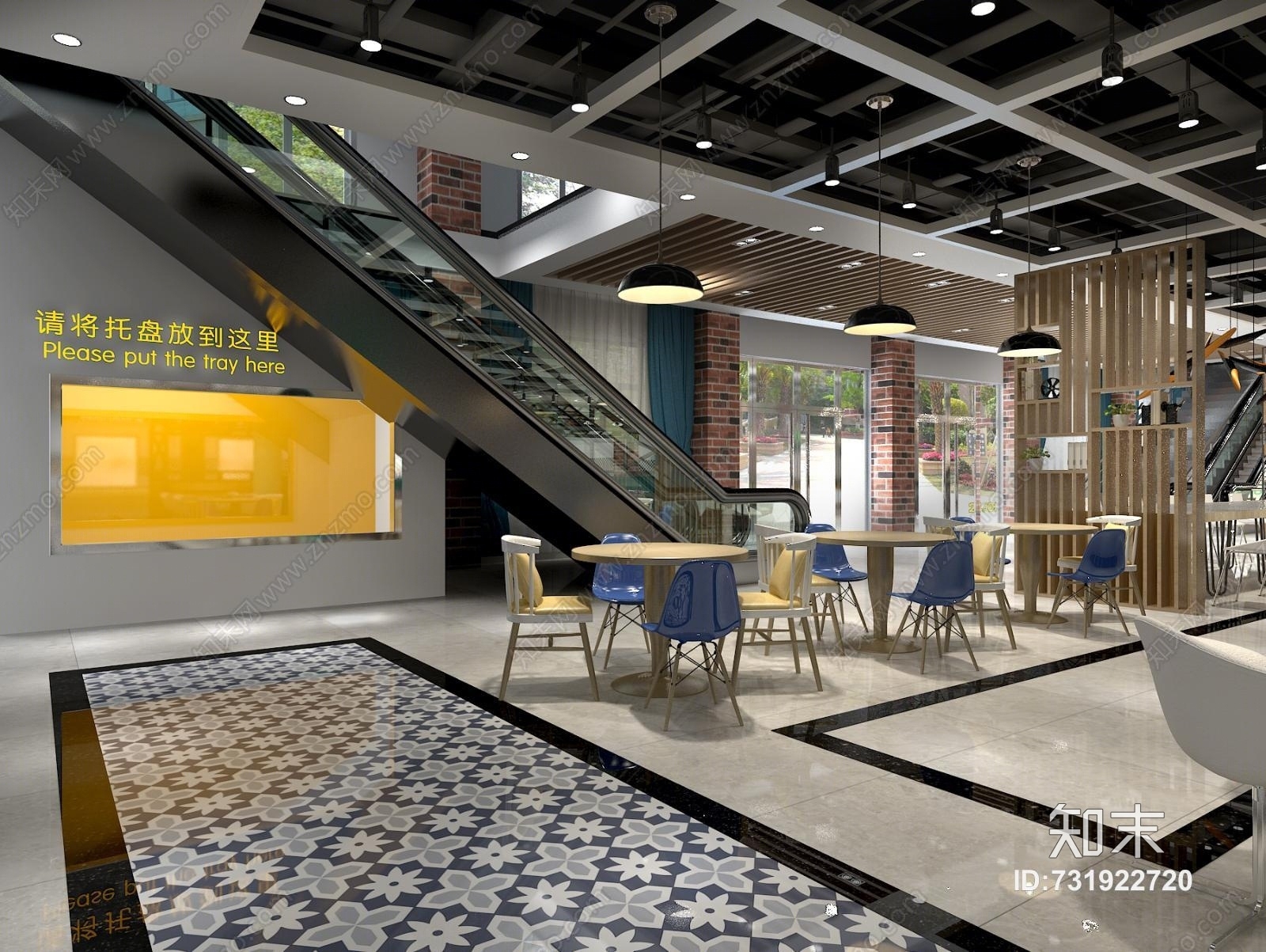 现代时尚的大学生餐厅模型较大3D模型下载【ID:731922720】