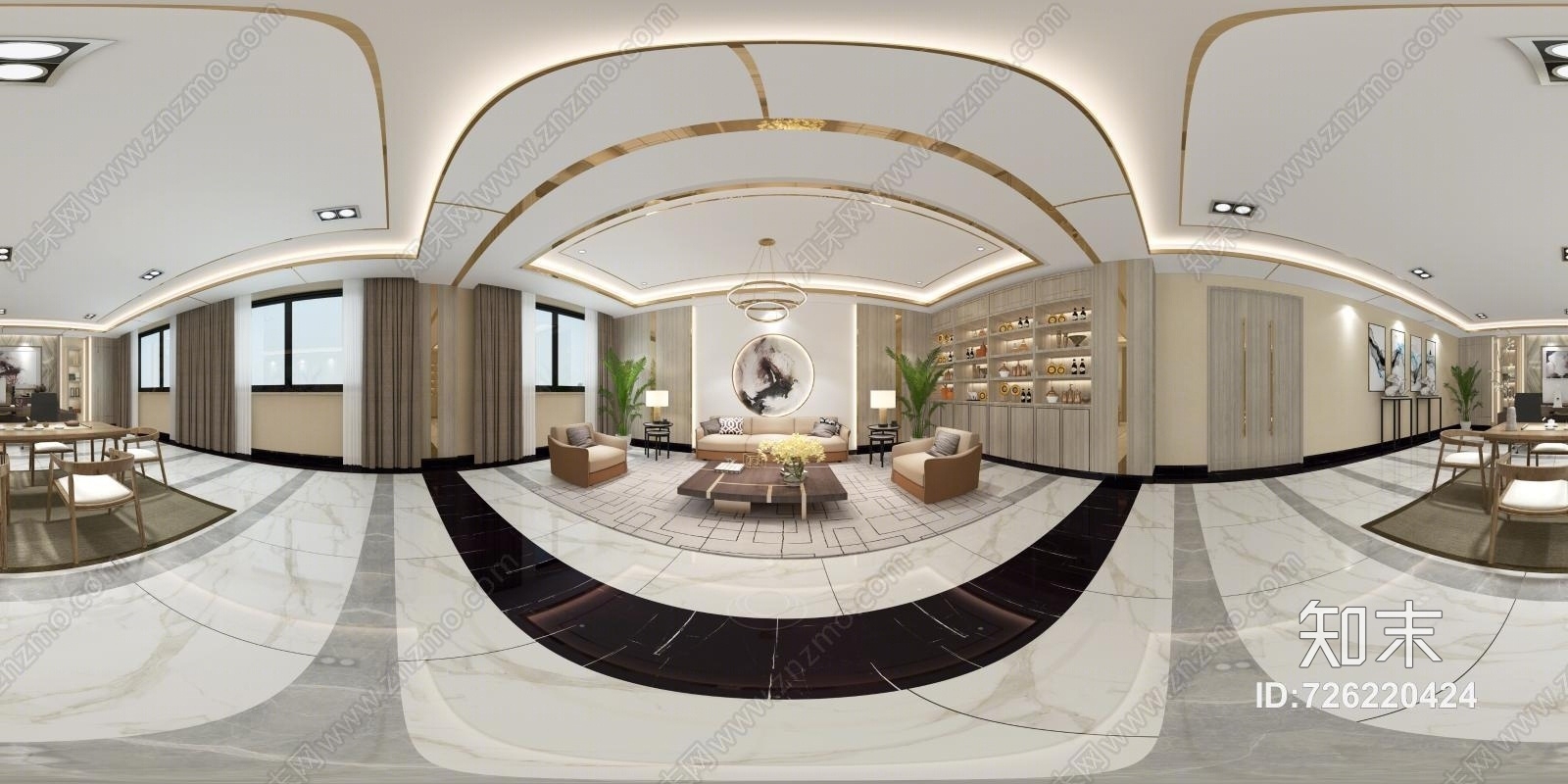 新中式室内办公室模型3D模型下载【ID:726220424】