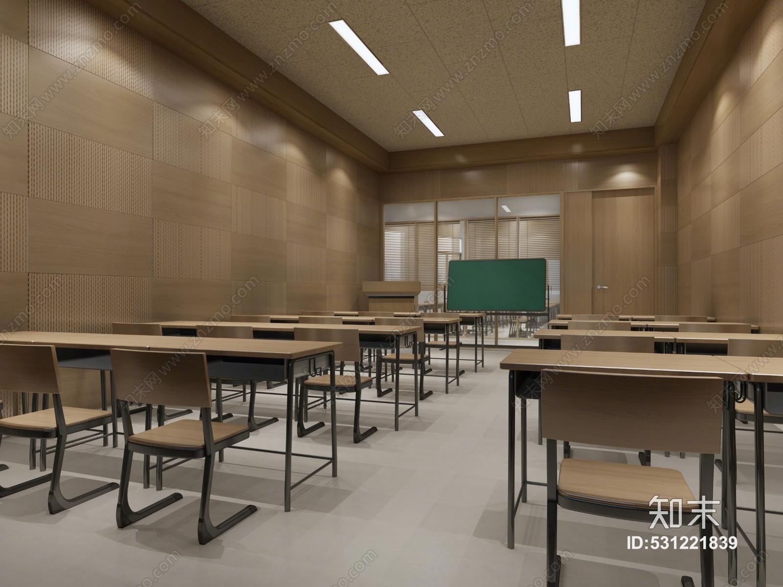 现代教室桌子椅子组合3D模型下载【ID:531221839】