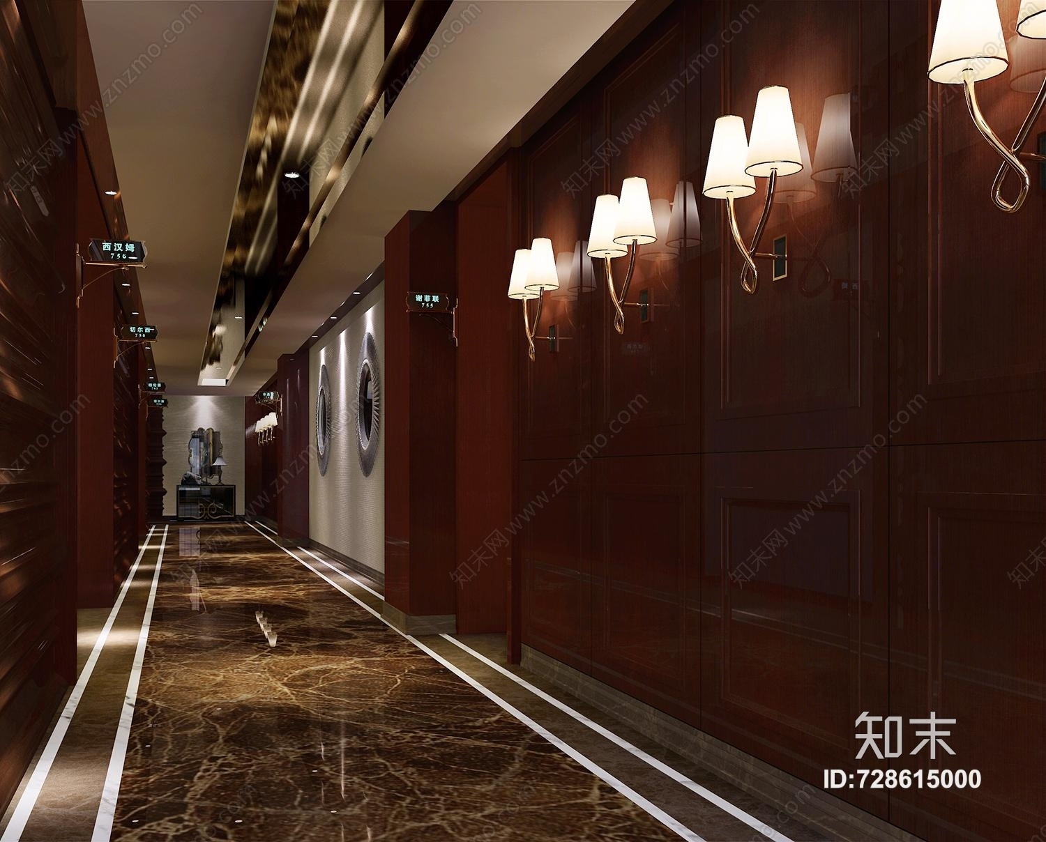 简欧欧式KTV走道3D模型下载【ID:728615000】