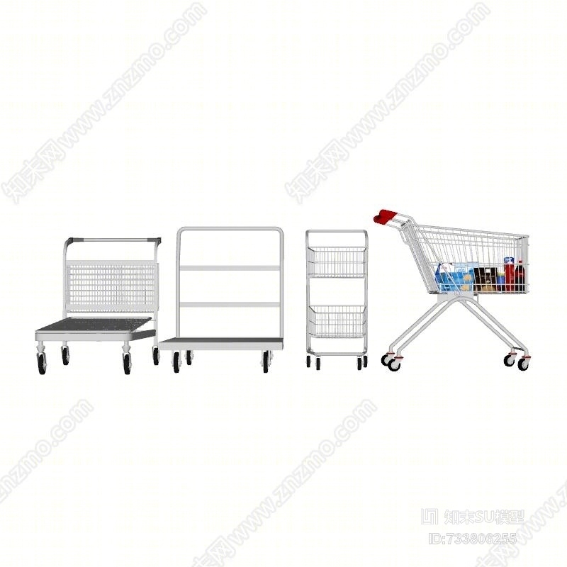 商场超市购物车组合SU模型下载【ID:733806255】