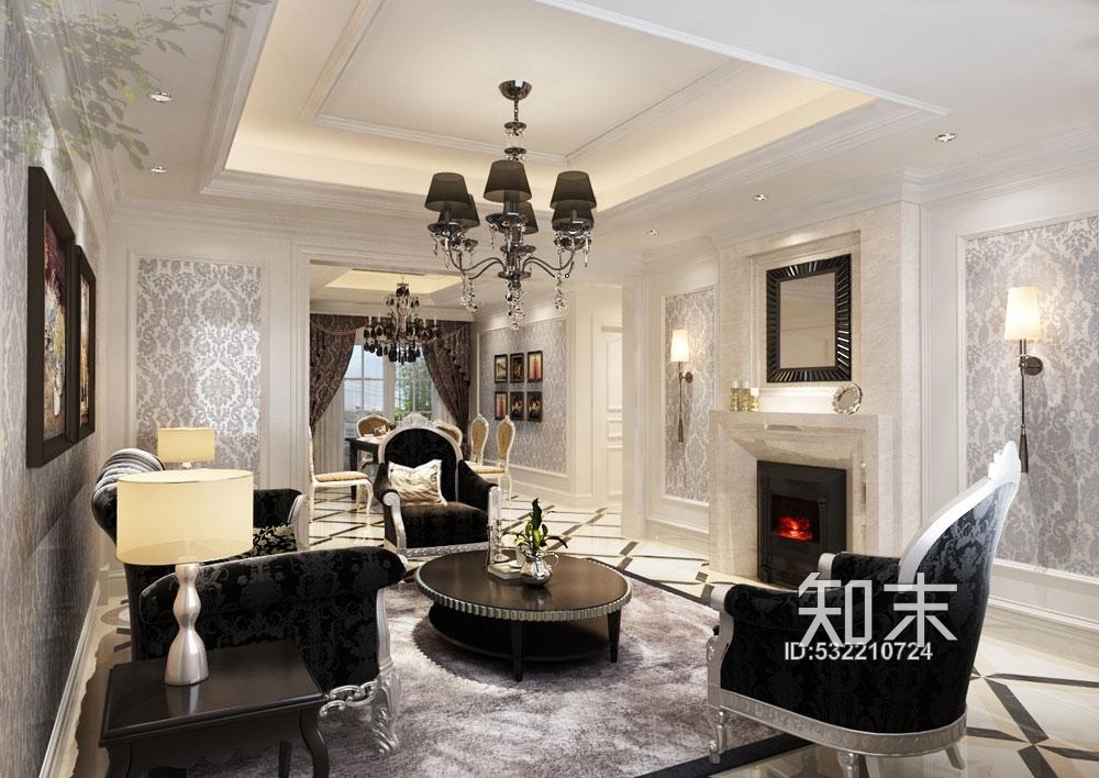 新古典样板房（带效果）cad施工图下载【ID:532210724】