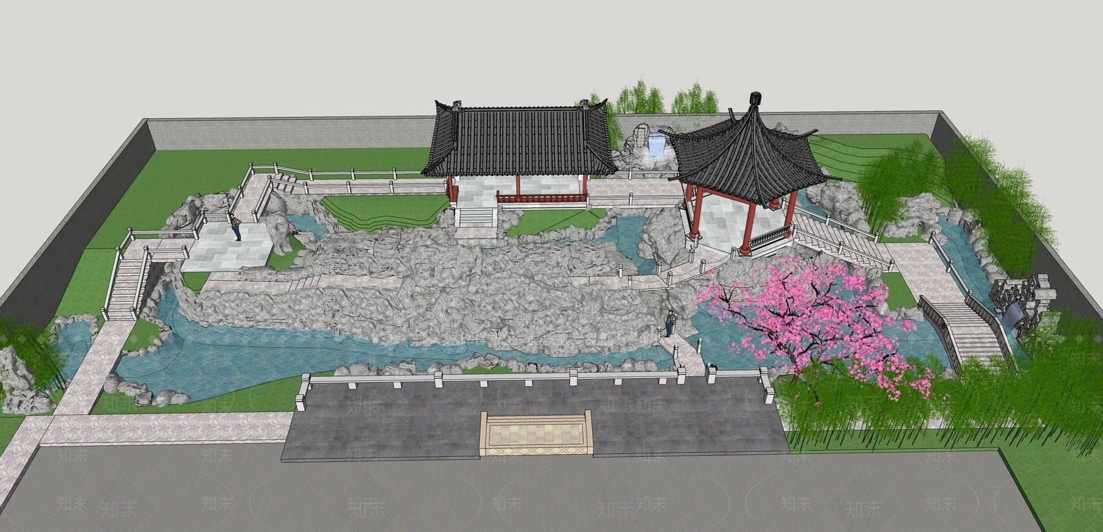 现代中式园林SU模型下载【ID:333112211】