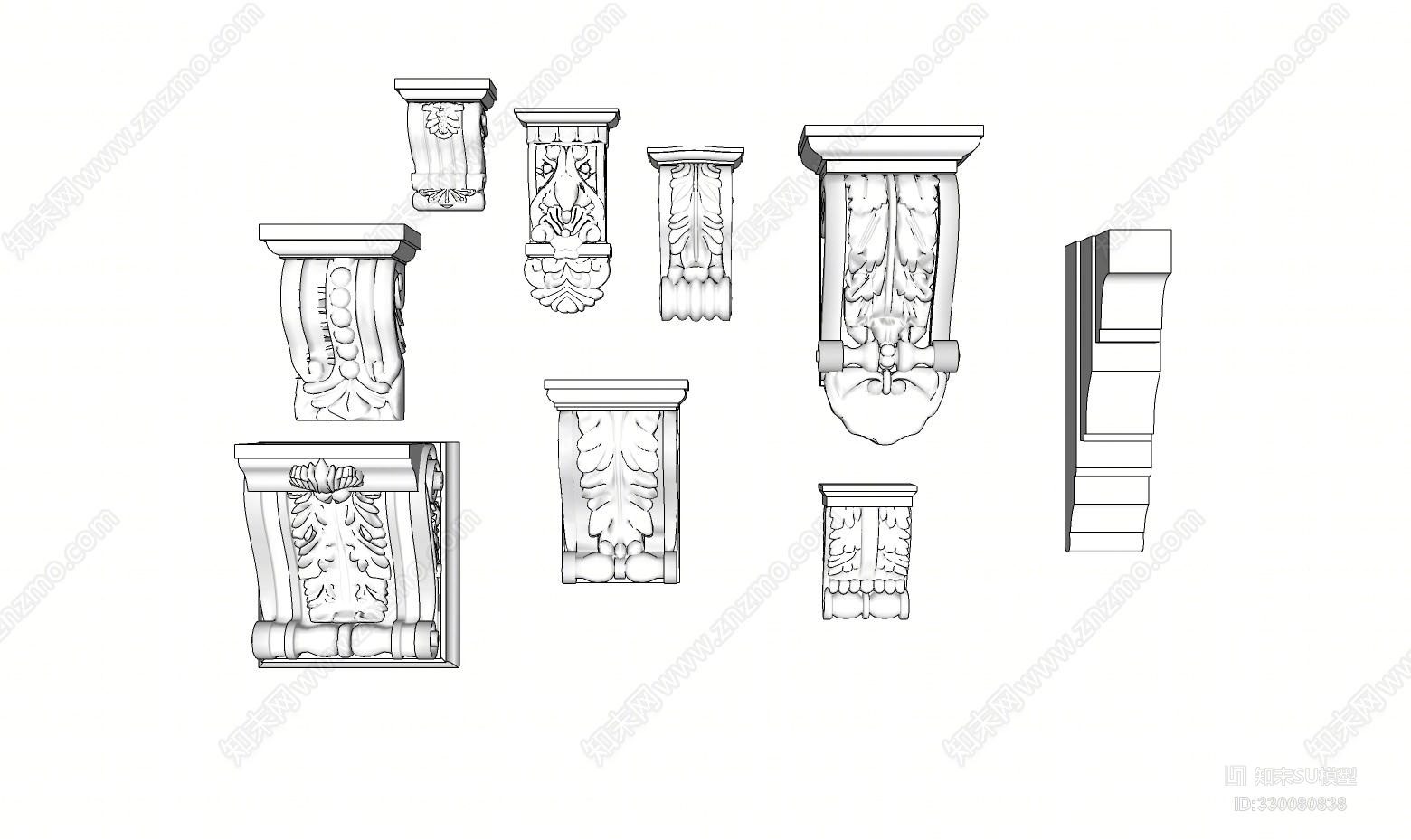 草图大师欧式柱头构件SU模型下载【ID:330080838】