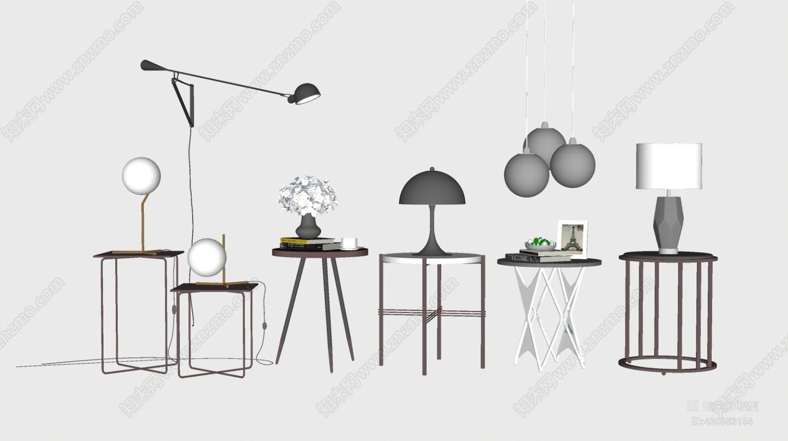 现代北欧台灯角凳组合编钟SU模型下载【ID:430353154】