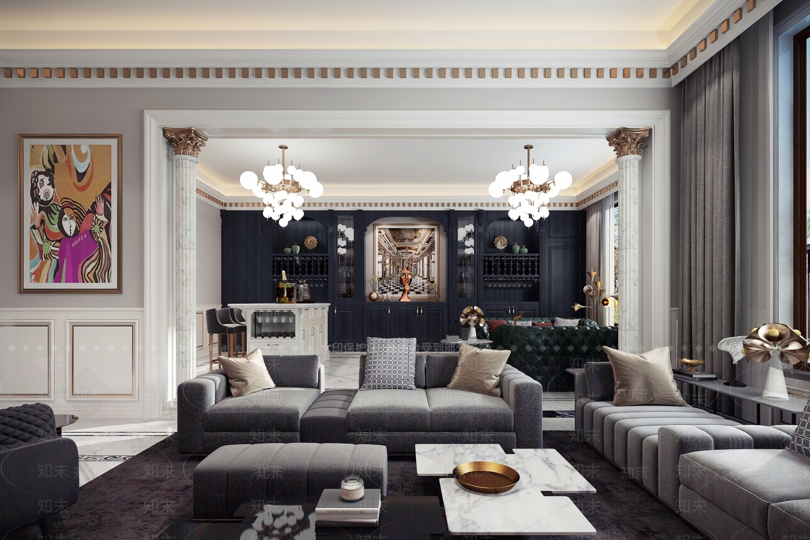 现代奢华客厅3D模型下载【ID:734171846】