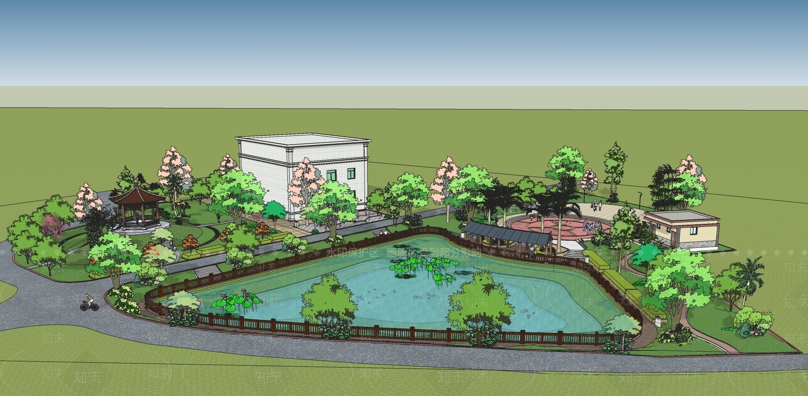 新农村规划广场成套植物配景游乐场SU模型下载【ID:332487145】