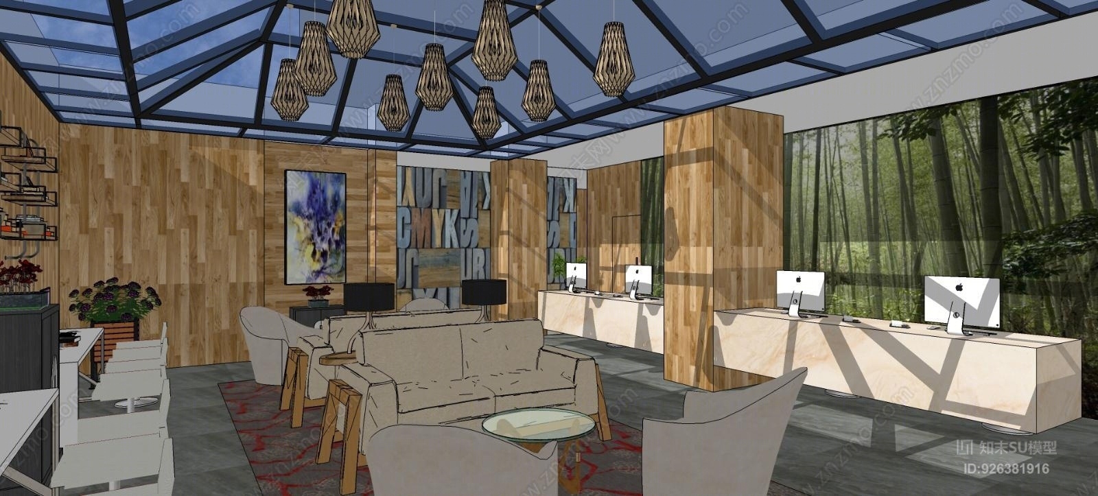 酒店中庭SU模型下载【ID:926381916】