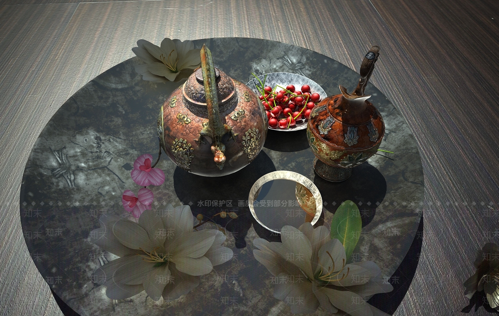 中式陶瓷果盘器具3D模型下载【ID:933746324】