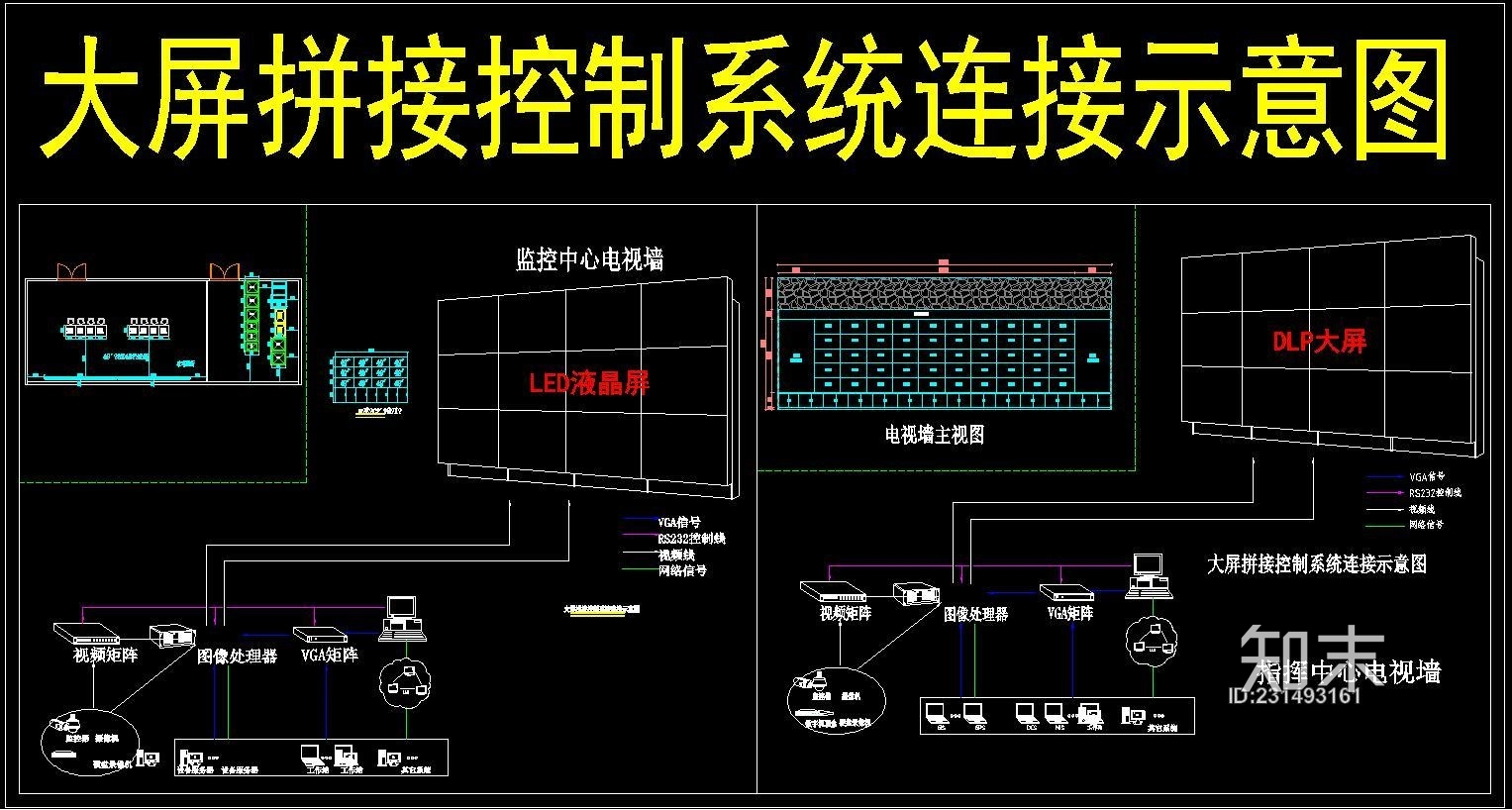 大屏拼接控制系统连接cad示意图施工图下载