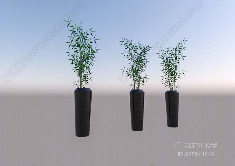 现代大厅竹子盆栽SU模型下载【ID:925914842】