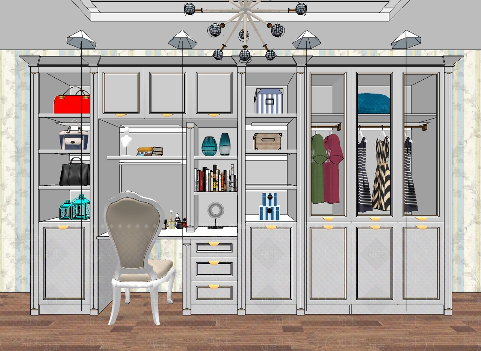 欧式轻奢开门衣柜带梳妆台SU模型下载【ID:333643059】
