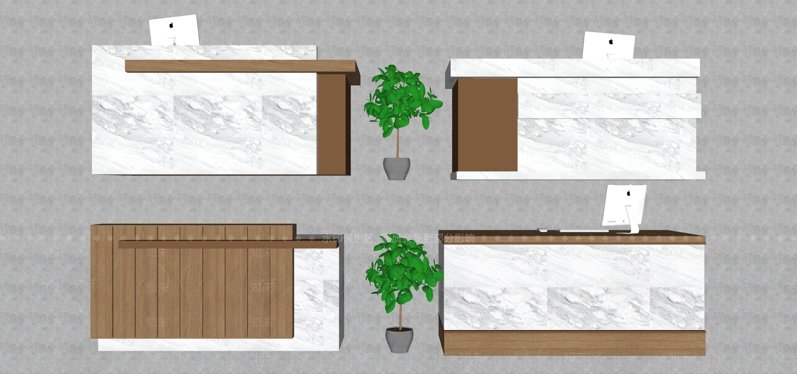 现代大理石前台接待台盆栽组合相框SU模型下载【ID:932462849】