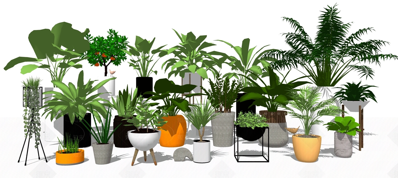 现代陶瓷绿植盆栽组合植物SU模型下载【ID:132918849】