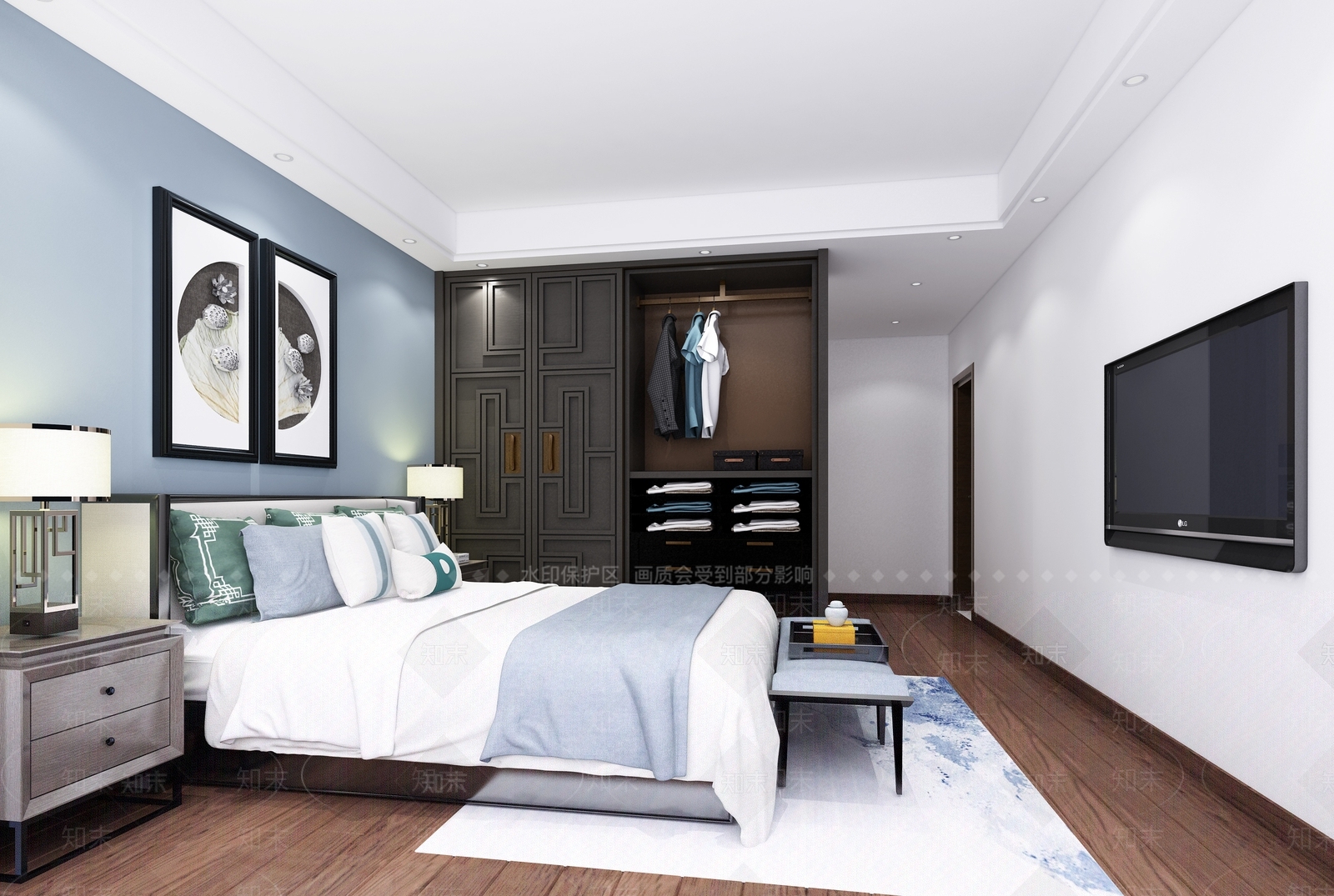 新中式客厅卧室餐厅厨房3D模型下载【ID:734928766】