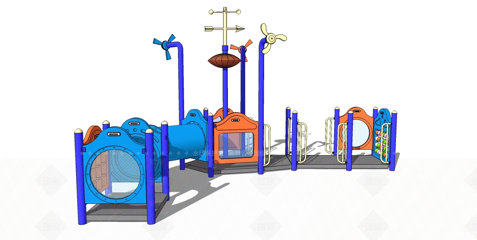 儿童游乐园滑梯器材组合室外SU模型下载【ID:132429035】