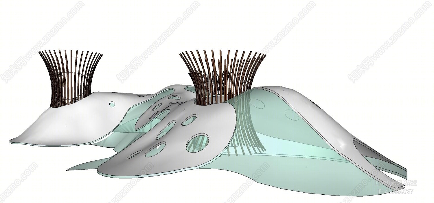 ZERO儿童互动蘑菇走廊休憩廊亭饰品SU模型下载【ID:430350737】