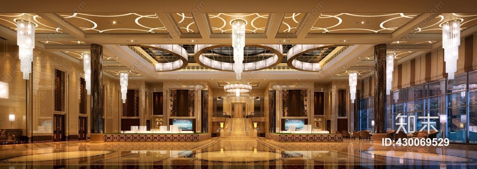 其它售楼处沙盘吊灯前台休息区沙发3D模型下载【ID:430069529】