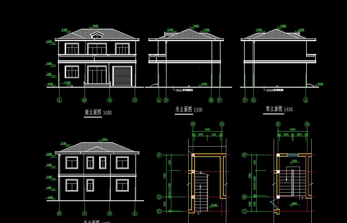 5套别墅建筑结构施工图cad施工图下载【ID:530038434】