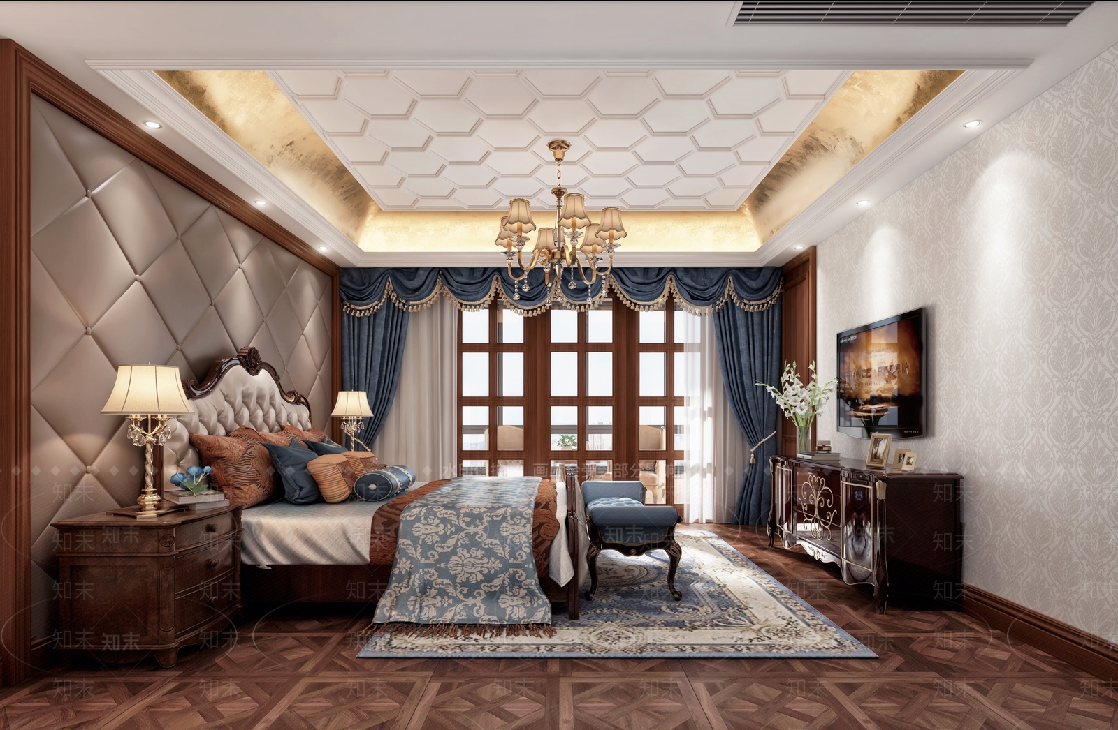 欧式古典欧式卧室主人房吊灯3D模型下载【ID:432477318】