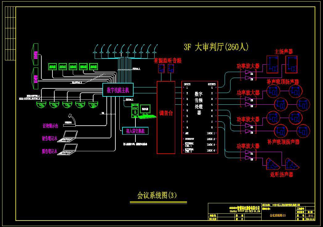 法院多媒体会议、庭审系统CAD弱电图cad施工图下载【ID:731608746】