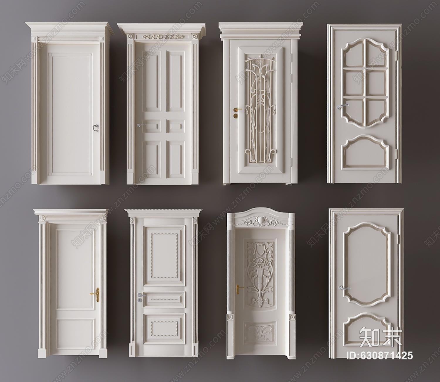简欧木门单开门卧室门3D模型下载【ID:630871425】