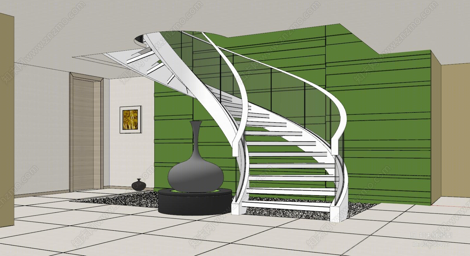 现代旋转楼梯间SU模型下载【ID:430743416】