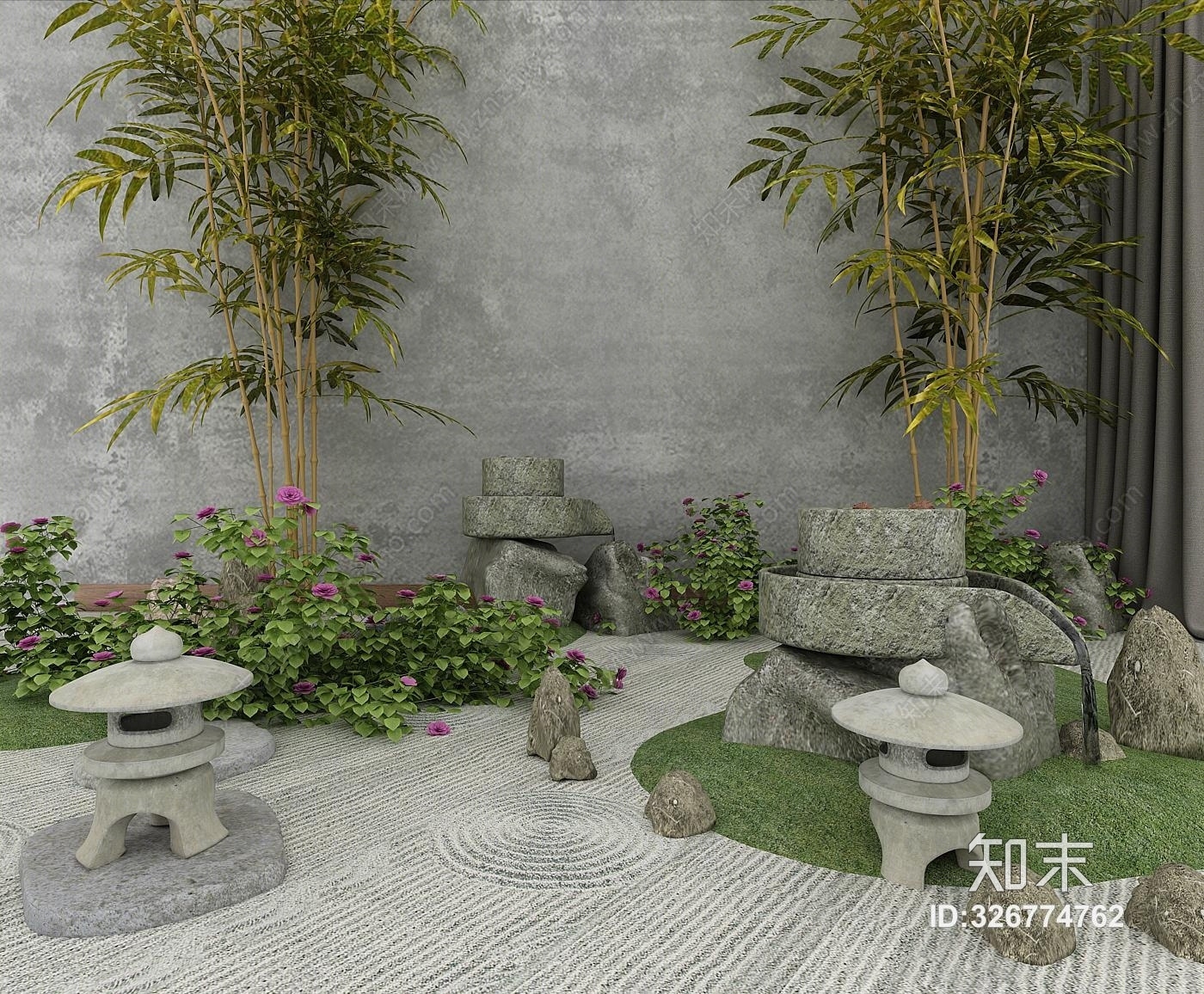 新中式植物石头景观小品3D模型下载【ID:326774762】