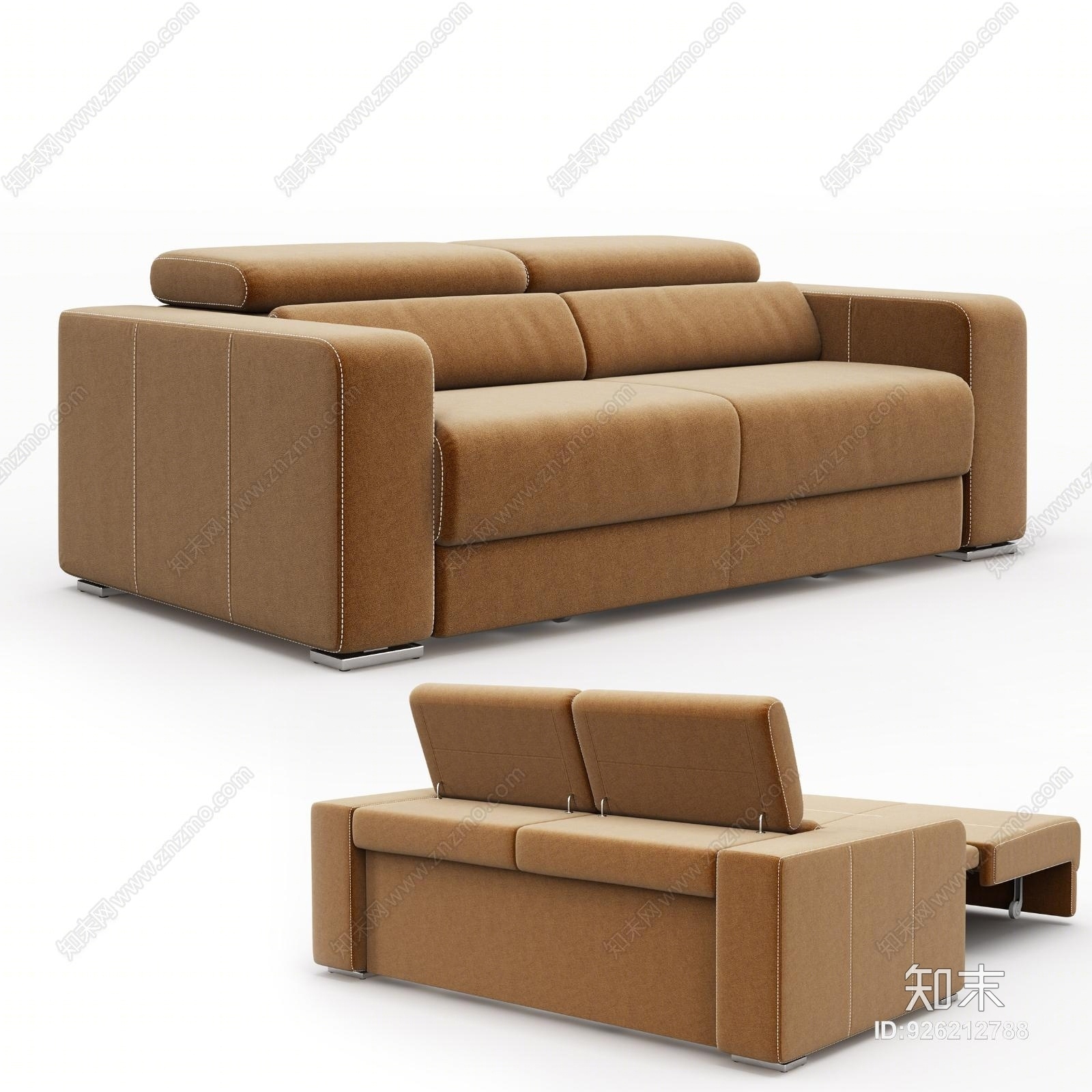 现代双人皮质多功能沙发床3D模型下载【ID:926212788】