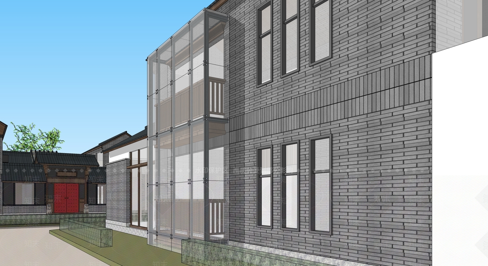 新中式四合院SU模型下载【ID:833226648】