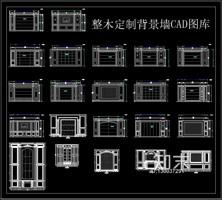整木定制背景墙施工图下载【ID:130037291】