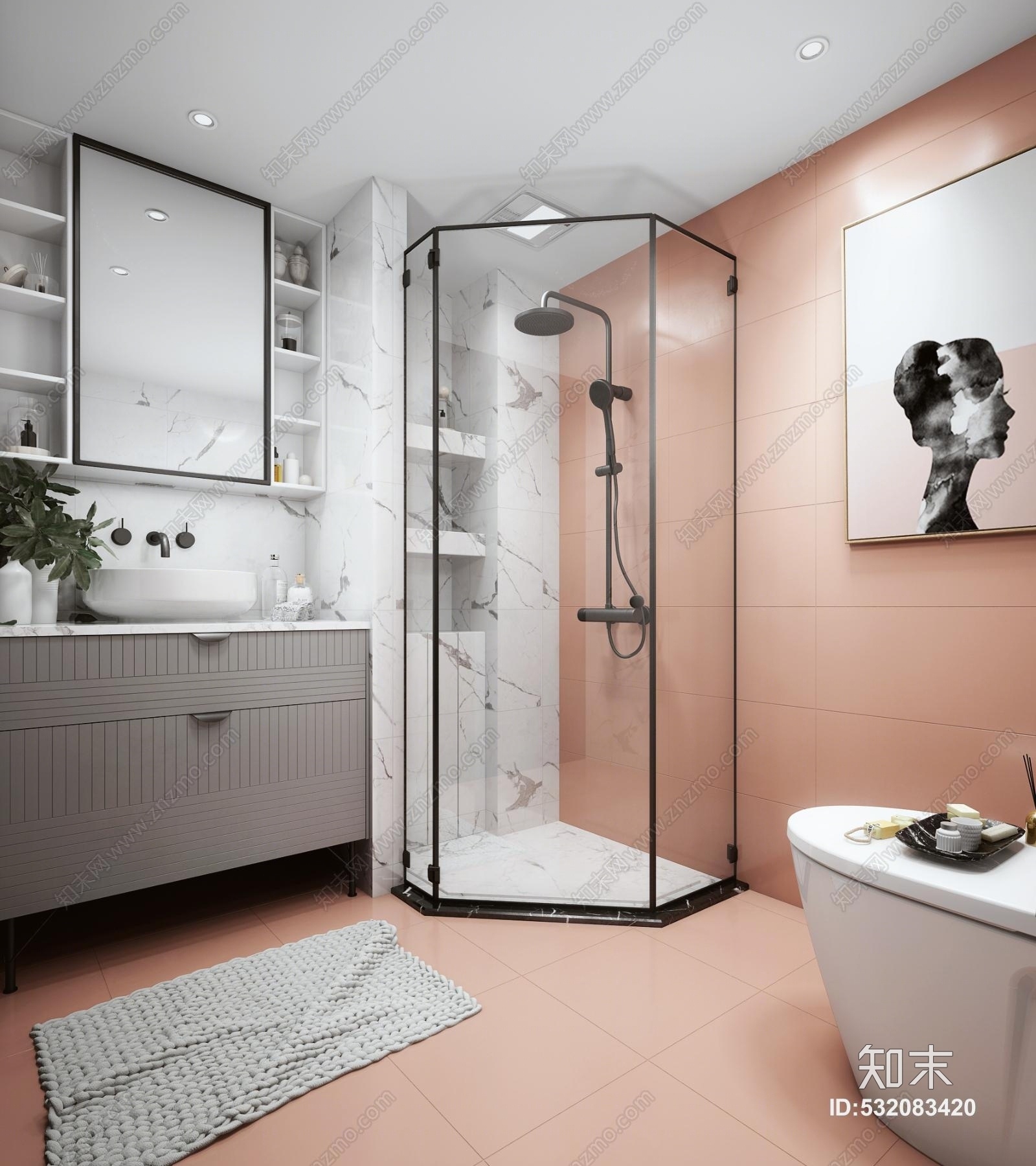 北欧现代北欧卫生间3D模型下载【ID:532083420】
