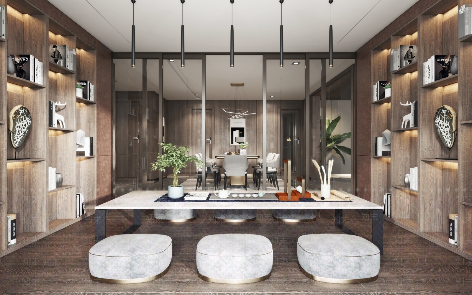 现代客餐厅书房3D模型下载【ID:732764765】_知末3d模型网