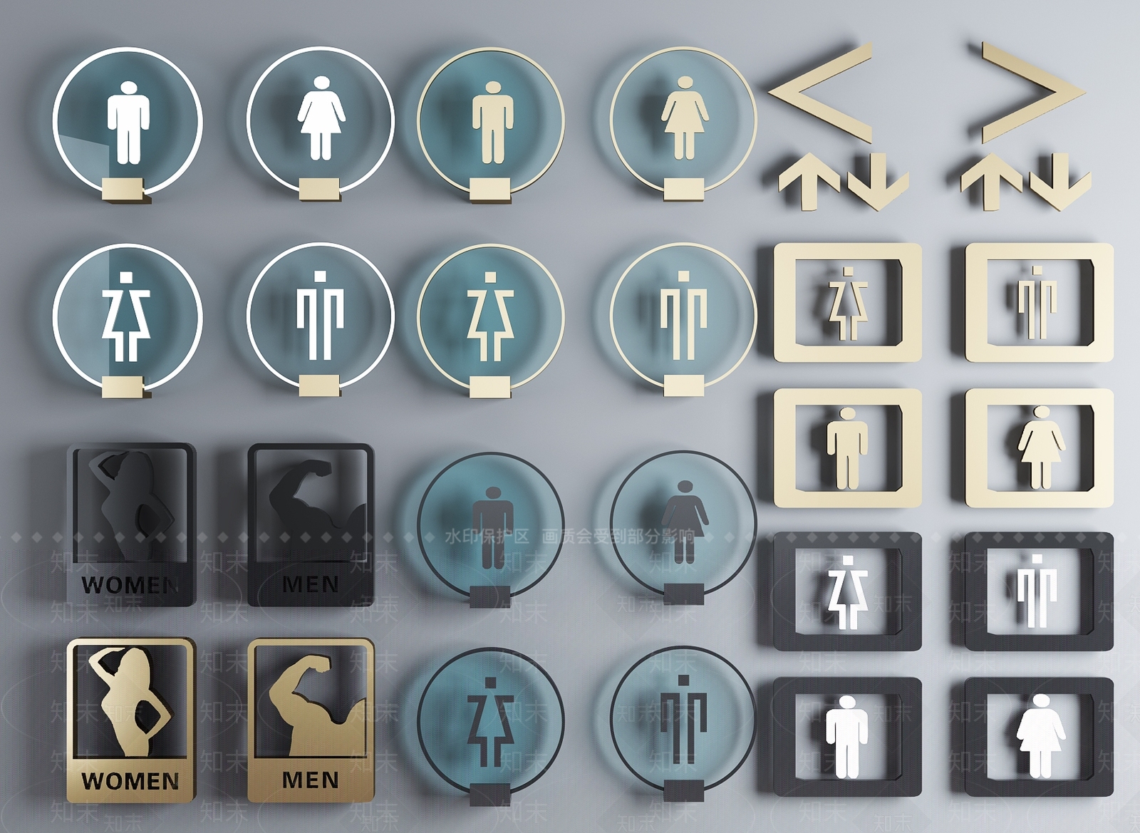 现代洗手间指示牌导路牌标识路标3D模型下载【ID:432510754】