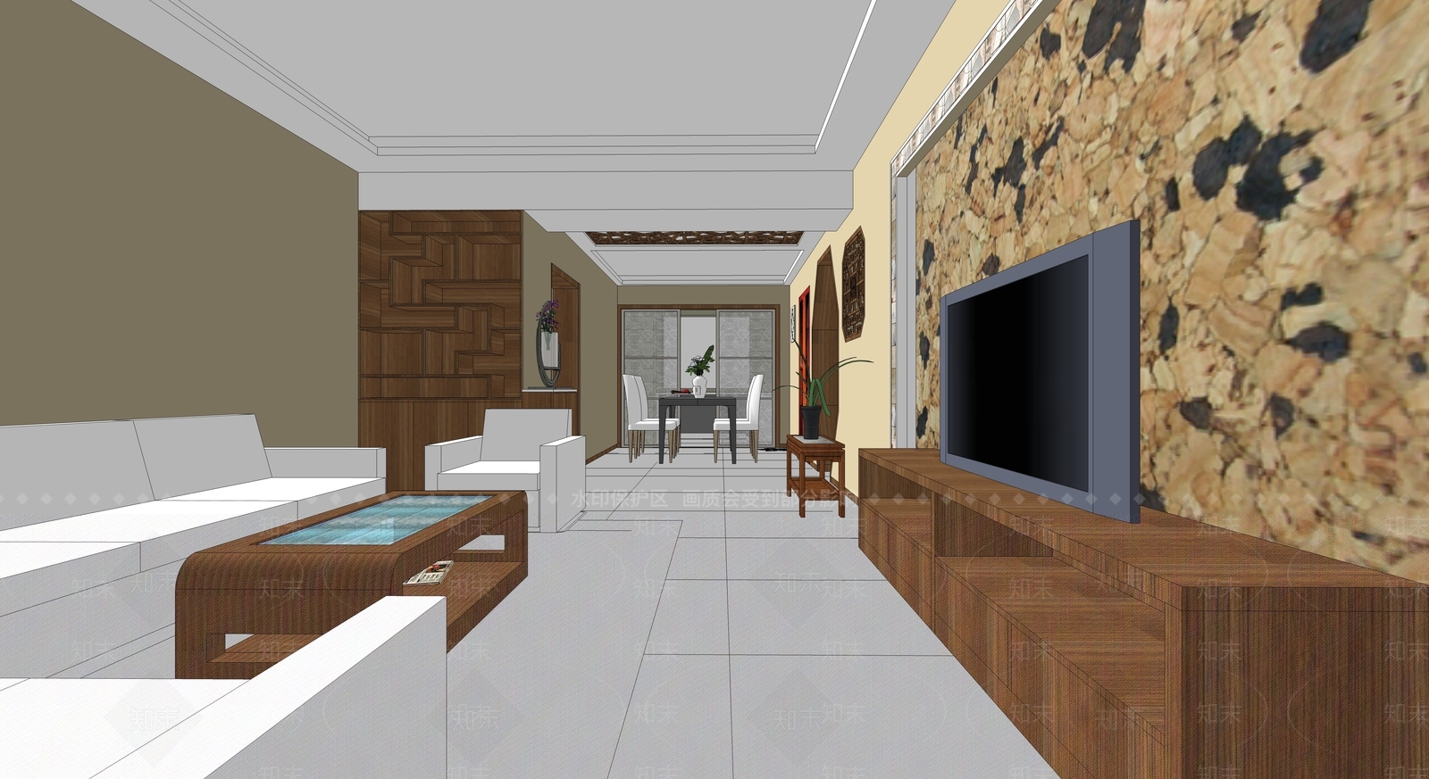 中式家装室内设计SU模型下载【ID:932970819】