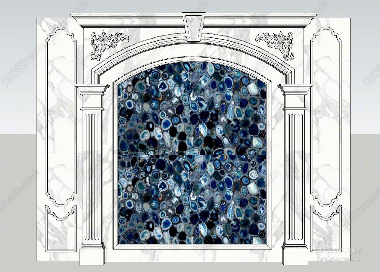 原创欧式鱼肚白大理石雕花玛瑙石玄关背景墙电视背景墙组合下载相框SU模型下载【ID:430909815】