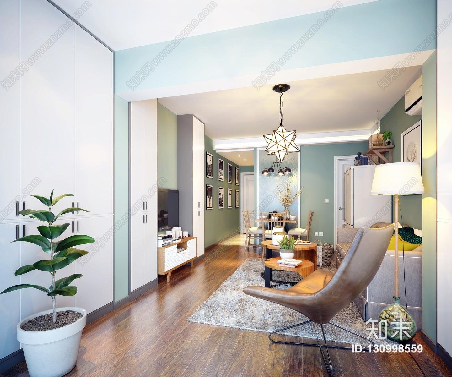 北欧客厅时尚客厅北欧沙发椅子北欧厨房北欧餐桌北欧吊灯3D模型下载【ID:130998559】