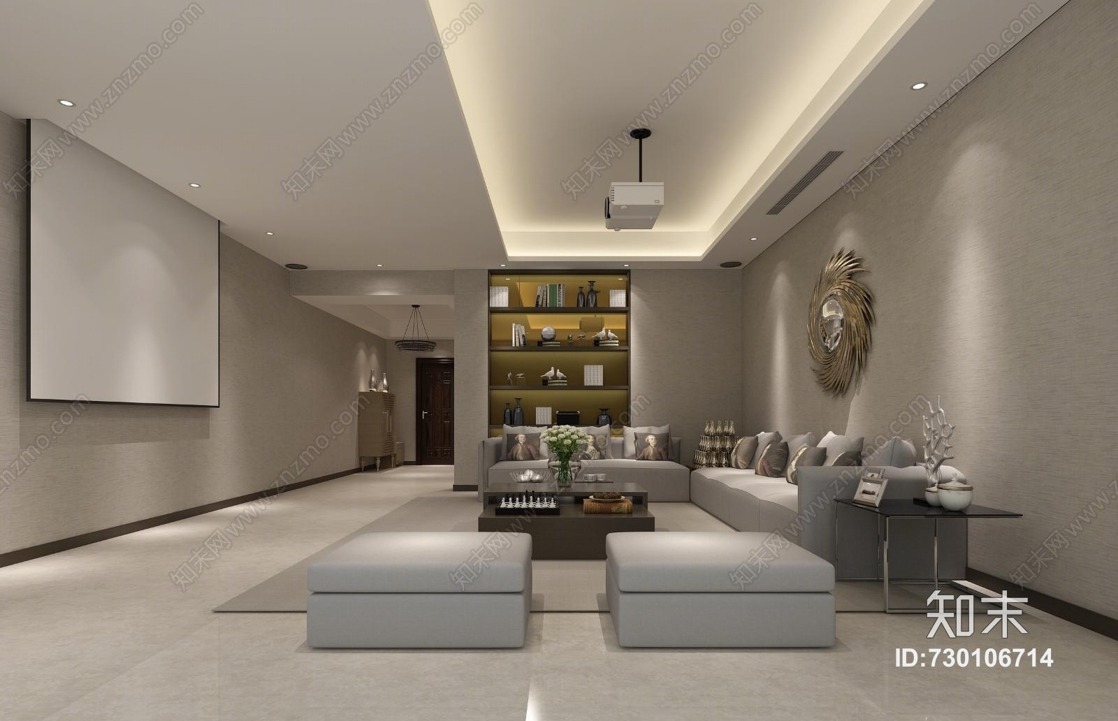 现代会客厅吊灯太阳镜投影3D模型下载【ID:730106714】