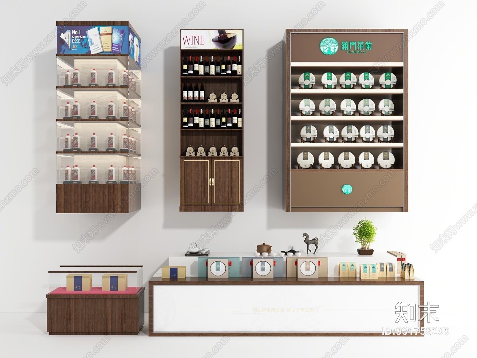 现代烟酒店酒架3D模型下载【ID:931758209】